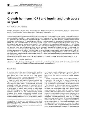 Growth Hormone, IGF-I and Insulin and Their Abuse in Sport