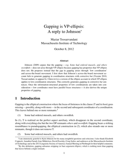 Gapping Is VP-Ellipsis: a Reply to Johnson∗