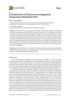 Crystallization of Polymers Investigated by Temperature-Modulated DSC