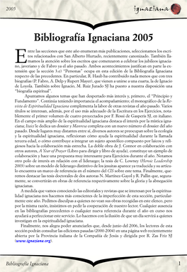 Bibliografía Ignaciana 2005
