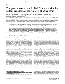 The Gene Repressor Complex Nurd Interacts with the Histone Variant H3.3 at Promoters of Active Genes