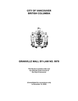 City of Vancouver British Columbia Granville Mall By-Law No. 9978