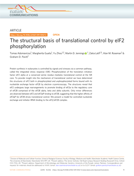 The Structural Basis of Translational Control by Eif2 Phosphorylation