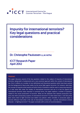 Impunity for International Terrorists? Key Legal Questions and Practical Considerations