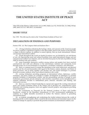 The United States Institute of Peace Act