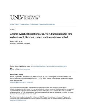 Antonin Dvorak, Biblical Songs, Op. 99: a Transcription for Wind Orchestra with Historical Context and Transcription Method