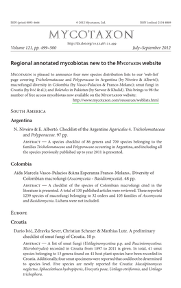Regional Annotated Mycobiotas New to the MYCOTAXON Website