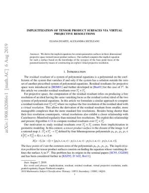 Arxiv:1908.02086V1 [Math.AC] 6 Aug 2019 the Nstesurface the ﬁnes Inproblem Tion Ainlmap Rational a K 00Mteaissbetclassiﬁcation Subject Mathematics 2010 Complex