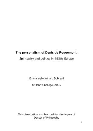 The Personalism of Denis De Rougemont