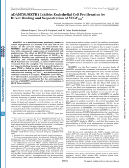 ADAMTS1/METH1 Inhibits Endothelial Cell Proliferation by Direct Binding and Sequestration of VEGF165*