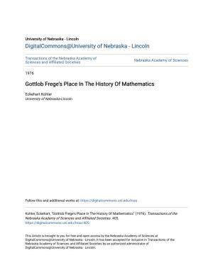 Gottlob Frege's Place in the History of Mathematics
