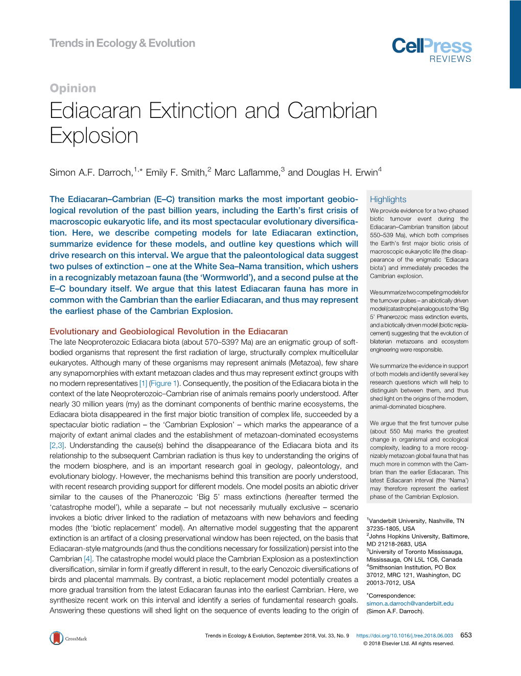 Ediacaran Extinction and Cambrian Explosion