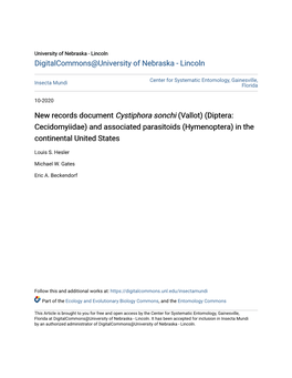 New Records Document &lt;I&gt;Cystiphora Sonchi&lt;/I&gt;