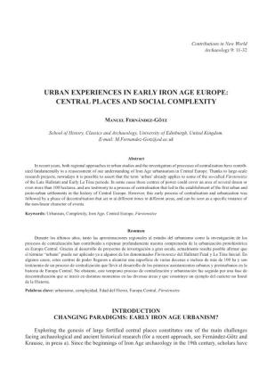 Urban Experiences in Early Iron Age Europe: Central Places and Social Complexity