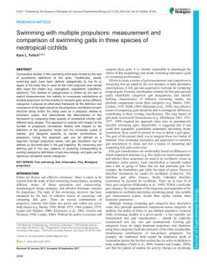 Measurement and Comparison of Swimming Gaits in Three Species of Neotropical Cichlids Kara L