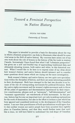 Toward a Feminist Perspective in Native History