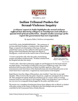 Indian Tribunal Pushes for Sexual-Violence Inquiry