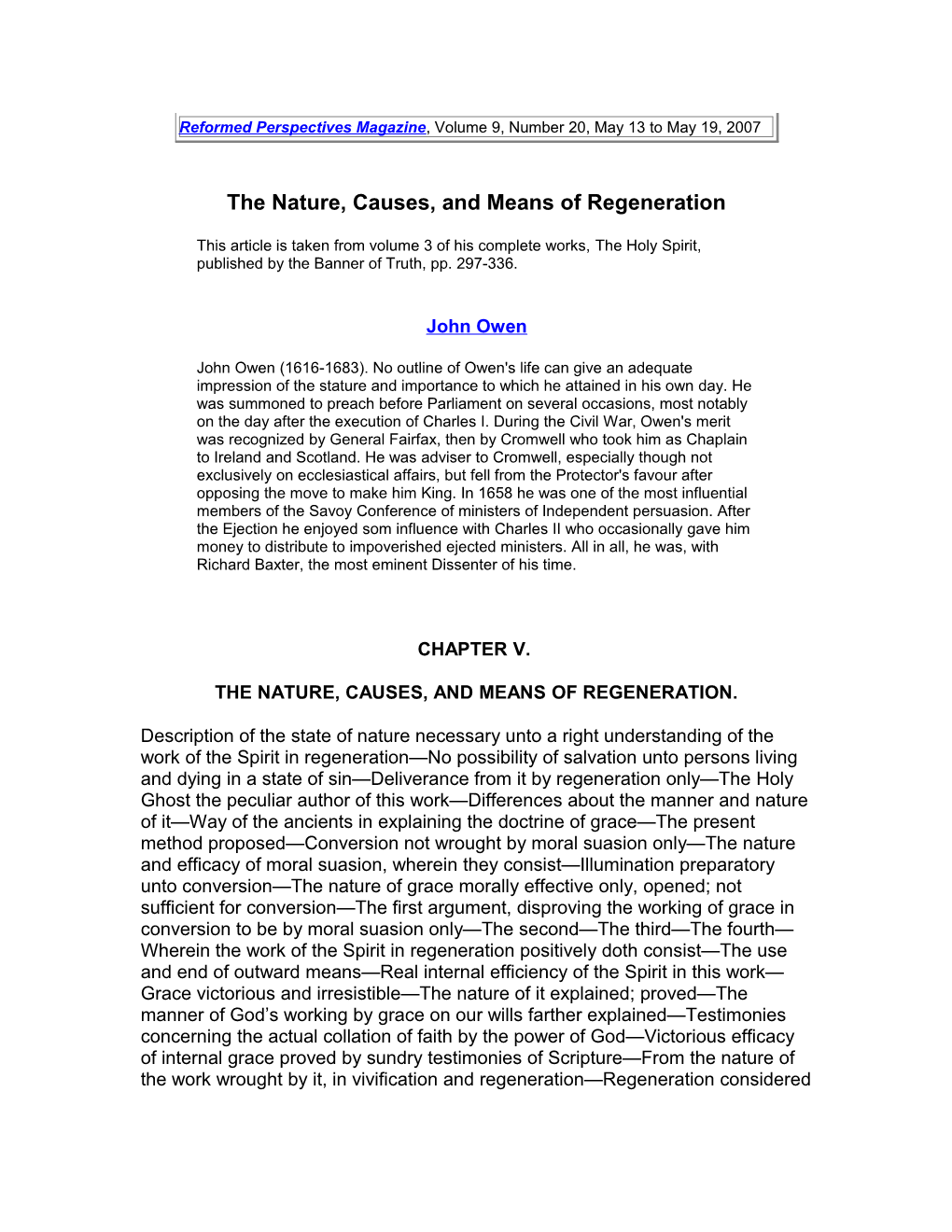 The Nature, Causes, and Means of Regeneration