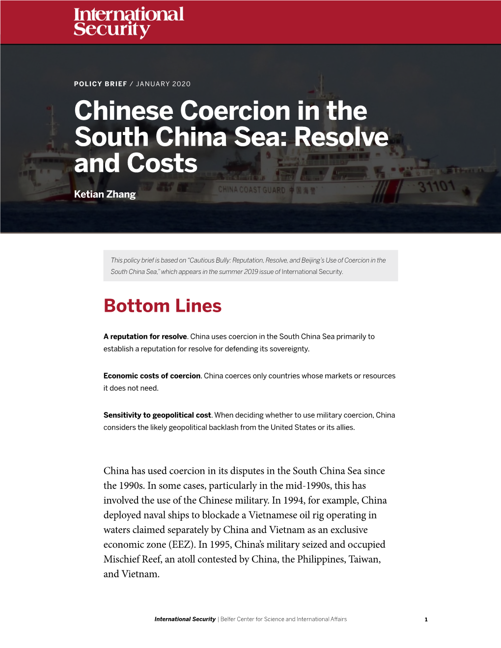 Chinese Coercion in the South China Sea: Resolve and Costs