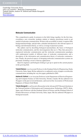 Molecular Communication Tadashi Nakano, Andrew W