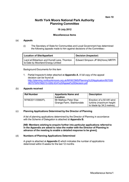 Item 10 North York Moors National Park Authority Planning Committee