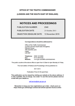 NOTICES and PROCEEDINGS 23 October 2015