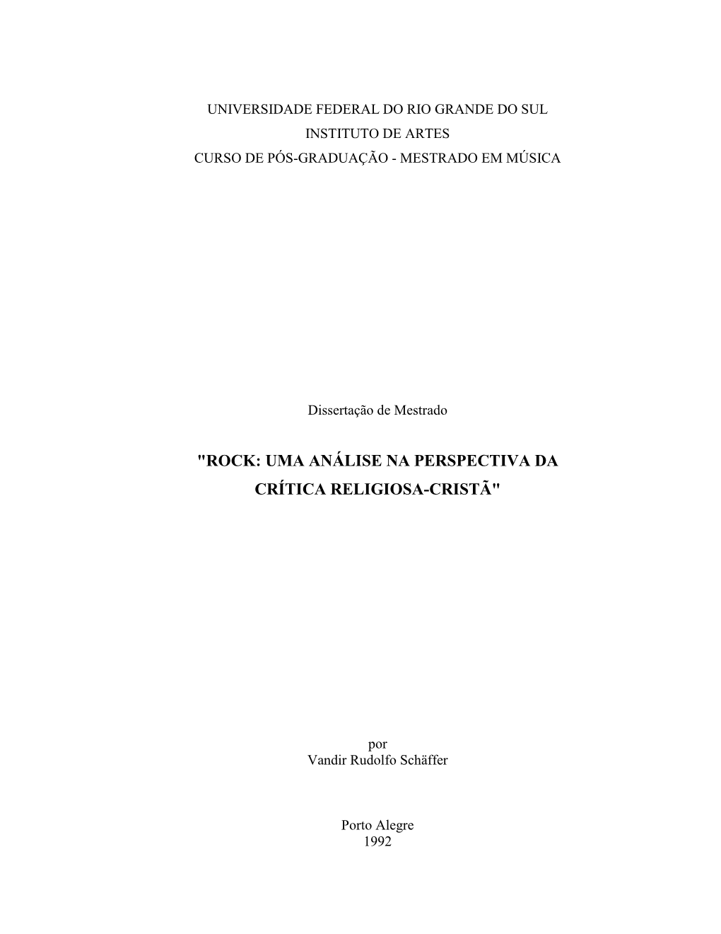 Rock: Uma Análise Na Perspectiva Da Crítica Religiosa-Cristã"