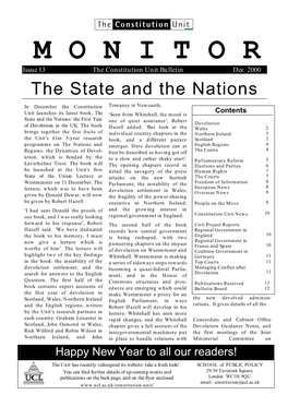 M O N I T O R Issue 13 the Constitution Unit Bulletin Dec 2000 the State and the Nations Tomaney in Newcastle