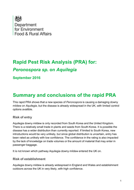 Rapid Pest Risk Analysis (PRA) For: Peronospora Sp