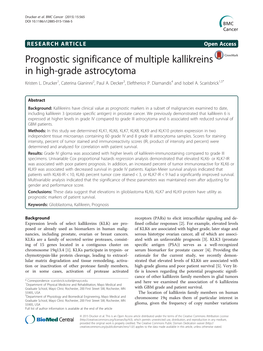 Prognostic Significance of Multiple Kallikreins in High-Grade Astrocytoma Kristen L