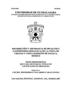 Universidad De Guadalajara Centro Universitaiuo De Ciencias Biológicas Y Agropecuaiuas División De Ciencias Hiológicas Y Ambientales