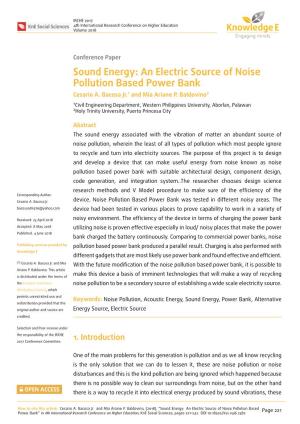 Sound Energy: an Electric Source of Noise Pollution Based Power Bank Cesario A