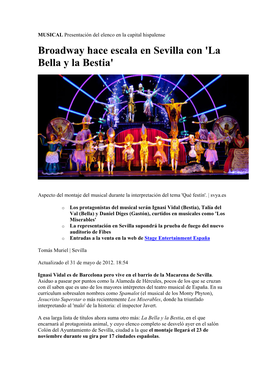 Broadway Hace Escala En Sevilla Con 'La Bella Y La Bestia'