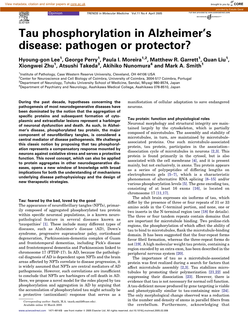 Tau Phosphorylation in Alzheimer's Disease