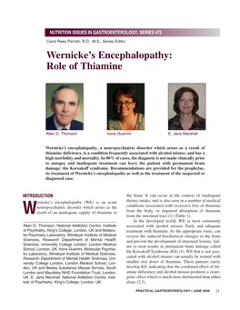 Wernicke's Encephalopathy: Role of Thiamine