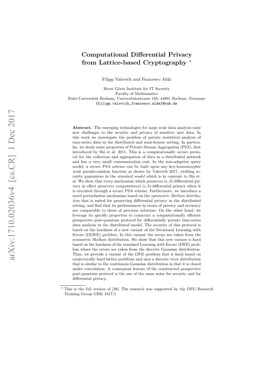 Arxiv:1710.02036V4 [Cs.CR] 1 Dec 2017 ‹ Hsi H Ulvrino 3] H Eerhwsspotdb Supported Was Research the [38]