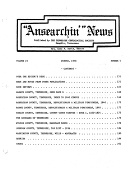 "Au5turrqiti" Ntw5 Published by the TENNESSEE GENEALOGICAL SOCIETY Memphis, Tennessee-