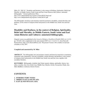 Disability and Deafness, in the Context of Religion, Spirituality, Belief And