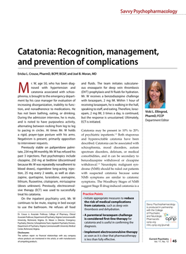 Catatonia: Recognition, Management, and Prevention of Complications