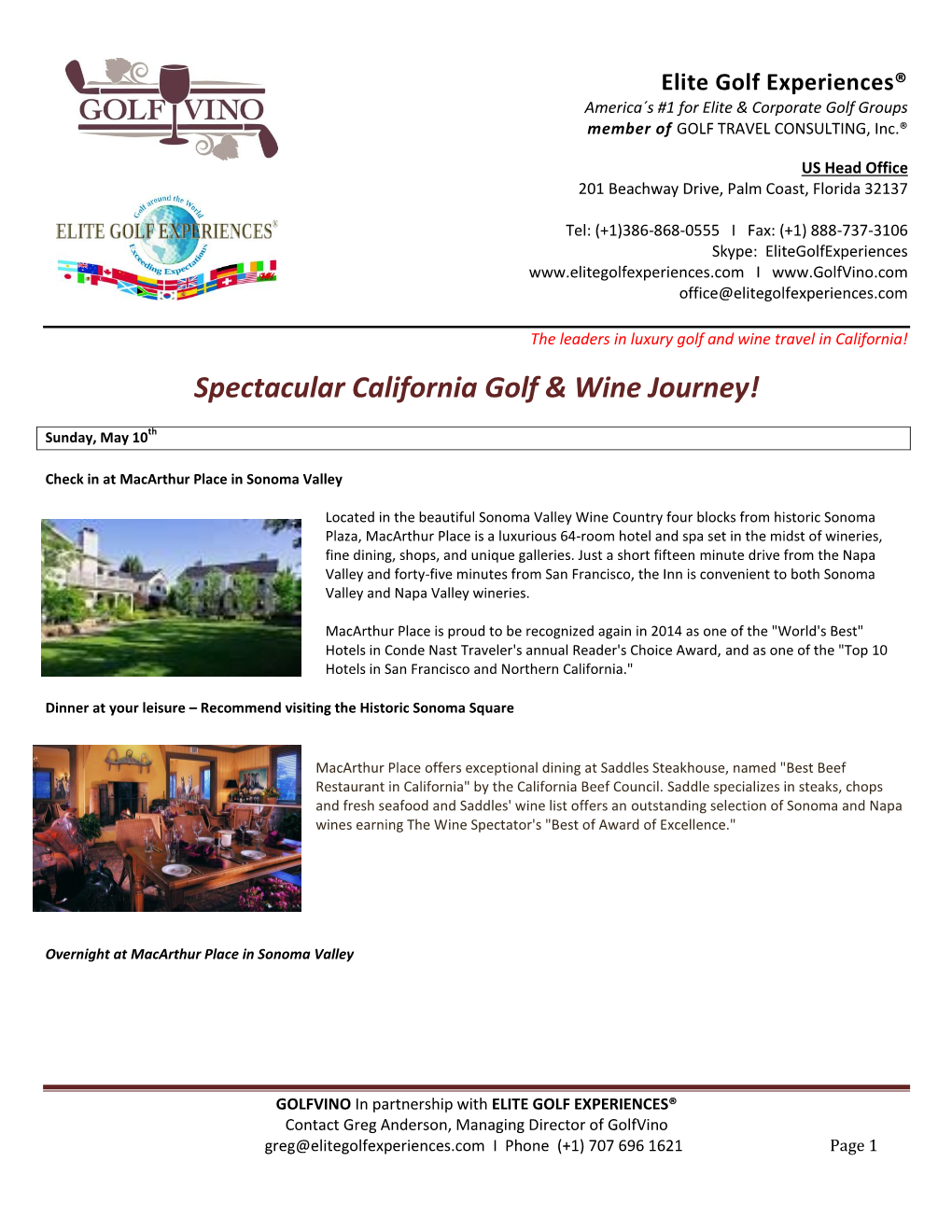 Spectacular California Golf & Wine Journey!