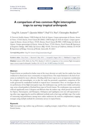A Comparison of Two Common Flight Interception Traps to Survey Tropical Arthropods