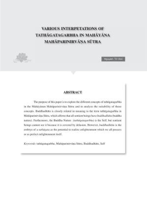 Various Interpetations of Tathāgatagarbha in Mahāyāna Mahāparinirvāṇa Sūtra