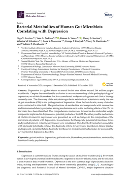 Bacterial Metabolites of Human Gut Microbiota Correlating with Depression