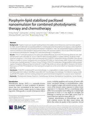 Porphyrin-Lipid Stabilized Paclitaxel Nanoemulsion for Combined