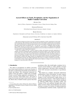 Aerosol Effects on Clouds, Precipitation, and the Organization of Shallow Cumulus Convection