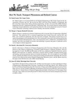 Transport Phenomena and Related Courses