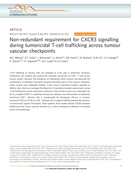 Non-Redundant Requirement for CXCR3 Signalling During Tumoricidal T-Cell Trafﬁcking Across Tumour Vascular Checkpoints