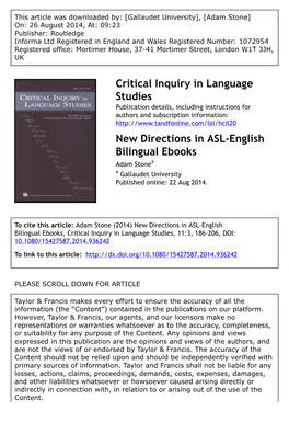 Critical Inquiry in Language Studies New Directions in ASL-English