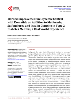 Marked Improvement in Glycemic Control with Exenatide on Addition