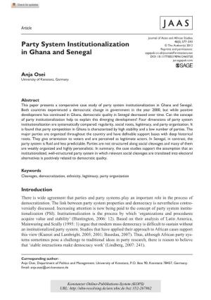 Party System Institutionalization in Ghana and Senegal
